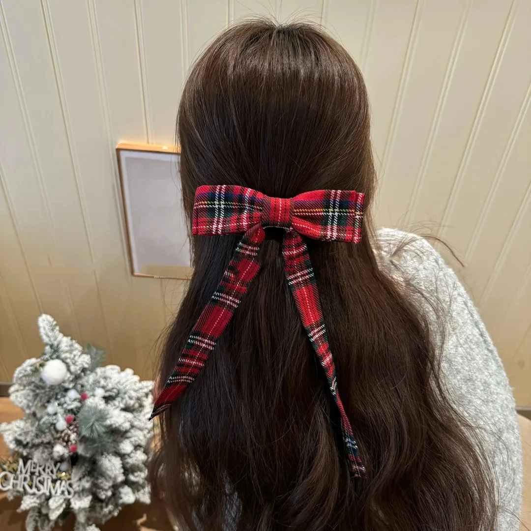 2025 Elegant Plaid Ribbon Bow Hairpins Women Girls Hair Clips Claw Barrettes Accessories Hairclip Headdress Headwear Ornament