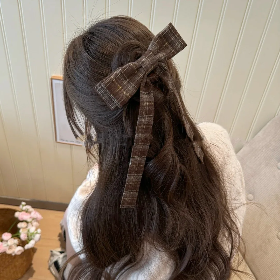 2025 Elegant Plaid Ribbon Bow Hairpins Women Girls Hair Clips Claw Barrettes Accessories Hairclip Headdress Headwear Ornament