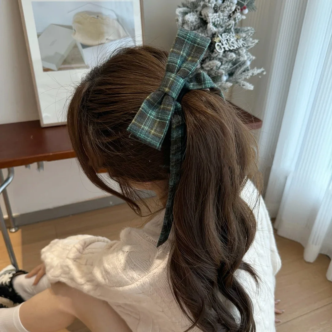 2025 Elegant Plaid Ribbon Bow Hairpins Women Girls Hair Clips Claw Barrettes Accessories Hairclip Headdress Headwear Ornament