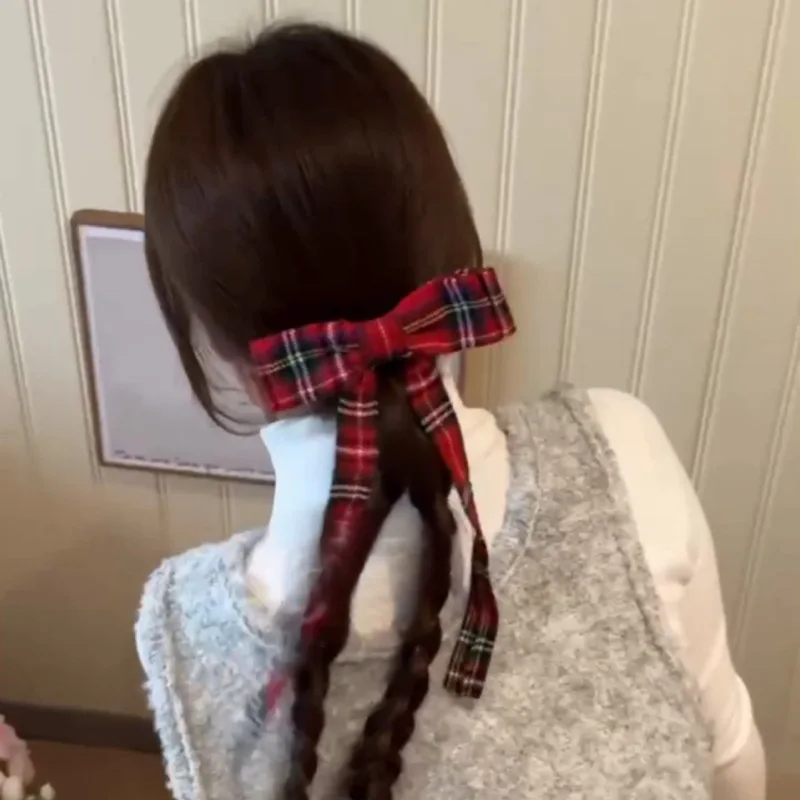 2025 Elegant Plaid Ribbon Bow Hairpins Women Girls Hair Clips Claw Barrettes Accessories Hairclip Headdress Headwear Ornament