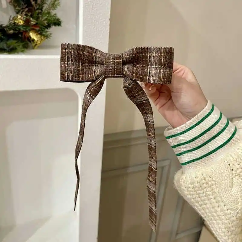 2025 Elegant Plaid Ribbon Bow Hairpins Women Girls Hair Clips Claw Barrettes Accessories Hairclip Headdress Headwear Ornament