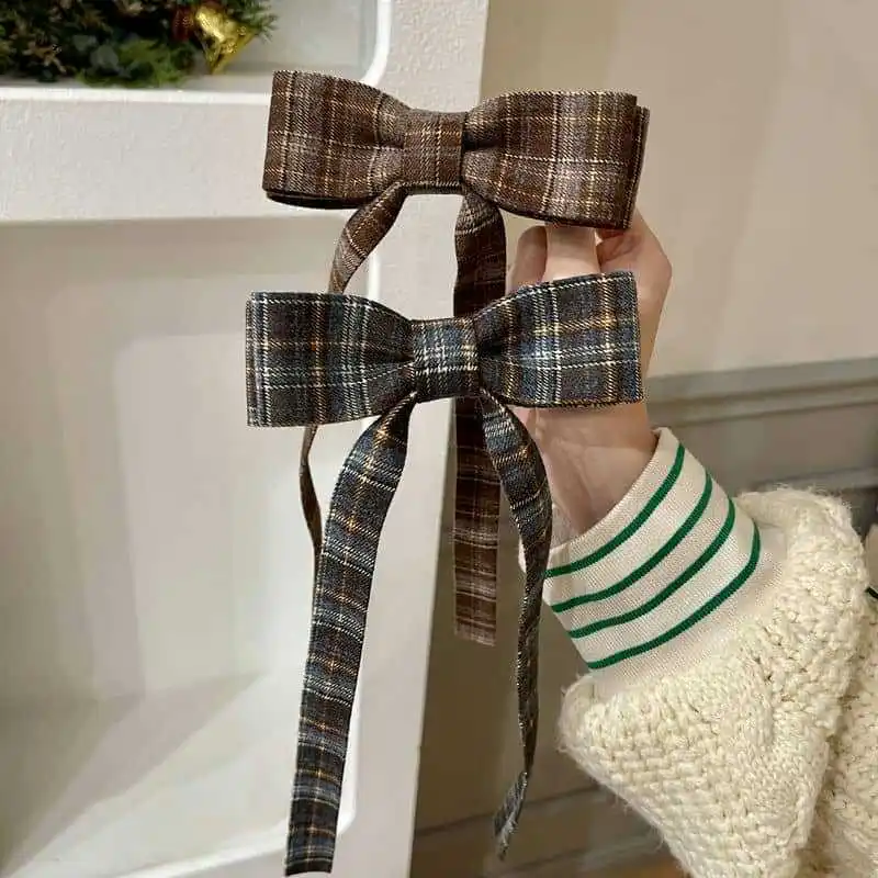 2025 Elegant Plaid Ribbon Bow Hairpins Women Girls Hair Clips Claw Barrettes Accessories Hairclip Headdress Headwear Ornament