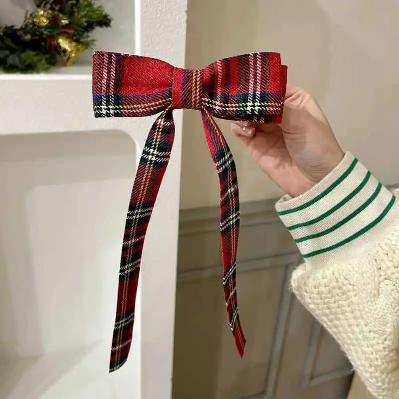 2025 Elegant Plaid Ribbon Bow Hairpins Women Girls Hair Clips Claw Barrettes Accessories Hairclip Headdress Headwear Ornament