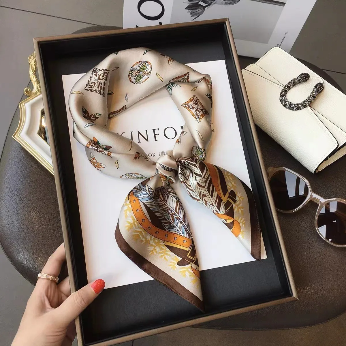 New Fashion Square Scarf Women Spring Summer Print Thin Sun Protection Neck Protection Tie Headband Versatile Scarves Party Gift