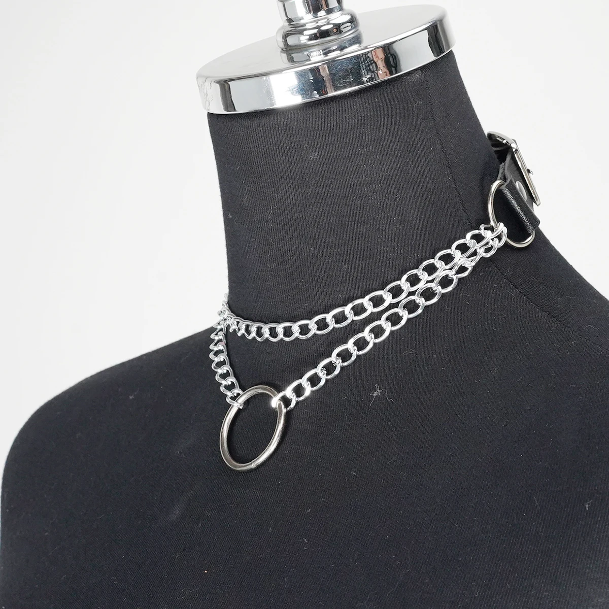 Punk Gothic Black PU Leather Chain Collar Choker For Women Adjustable Decor For Daily Cosplay Rave Club Festival Party Outfit