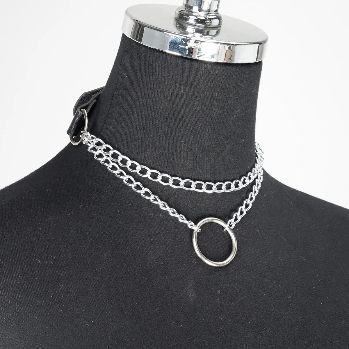 Punk Gothic Black PU Leather Chain Collar Choker For Women Adjustable Decor For Daily Cosplay Rave Club Festival Party Outfit
