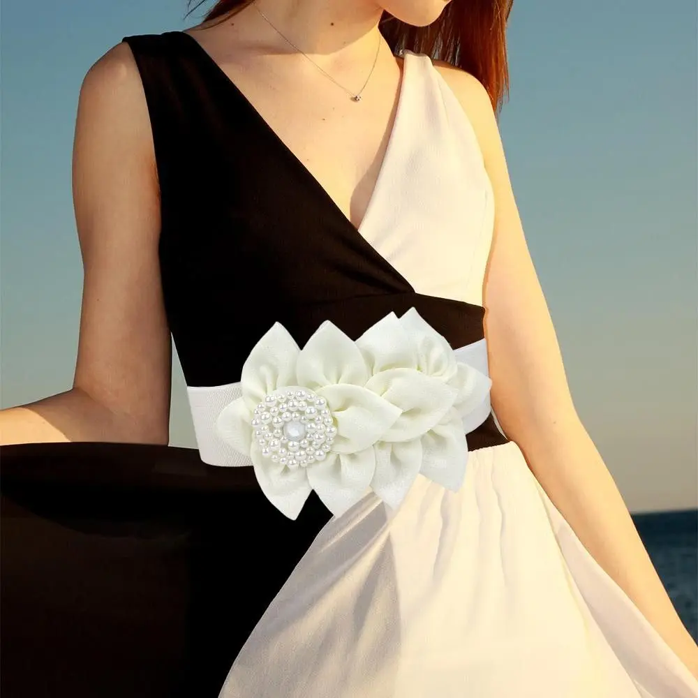 Flower Decoration Wide Waist Belt Dress Coat Suit Decorative Waistband Women Stretch Waistband