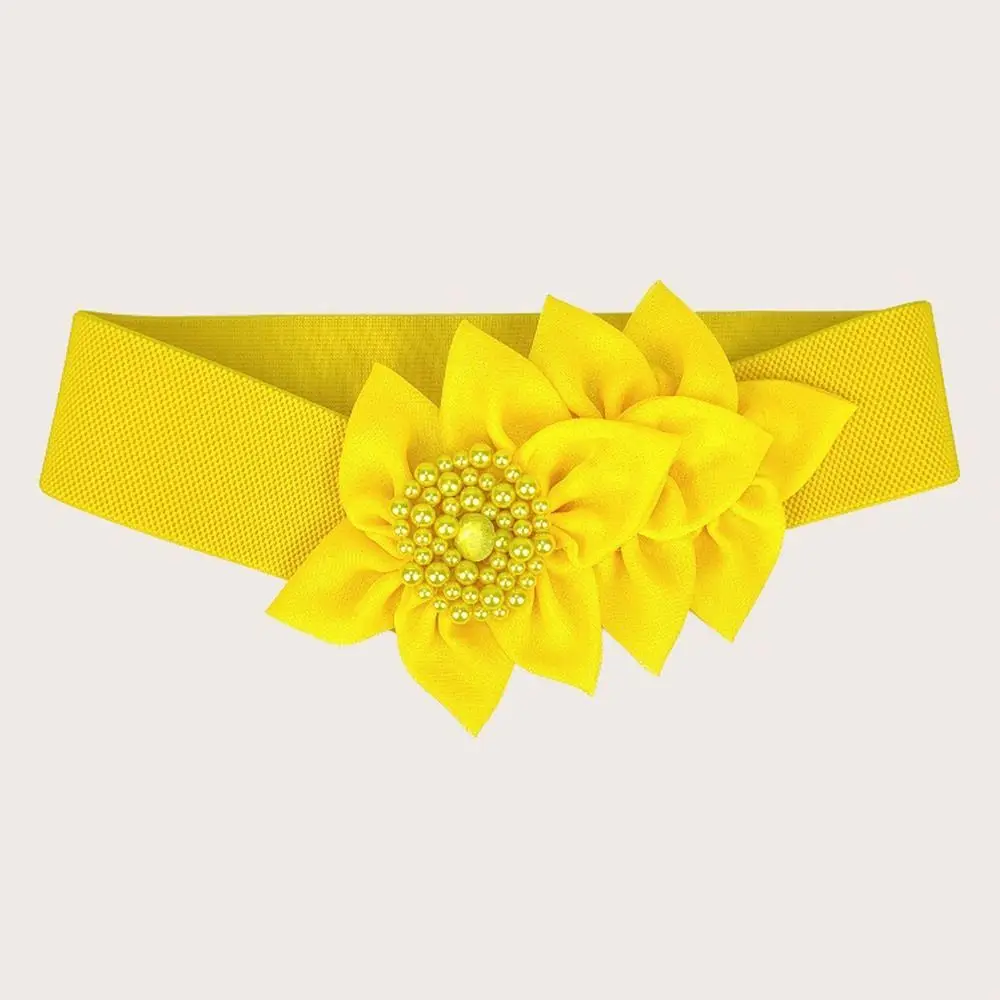 Flower Decoration Wide Waist Belt Dress Coat Suit Decorative Waistband Women Stretch Waistband