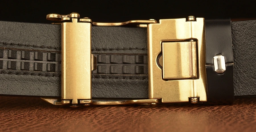 Men Genuine Leather Belt Luxury Gold Lion Metal Automatic Buckle Cowhide Belts for Men Jeans Waistband Male Strap Black