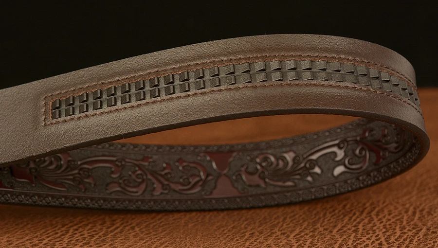 Men Genuine Leather Belt Luxury Gold Lion Metal Automatic Buckle Cowhide Belts for Men Jeans Waistband Male Strap Black