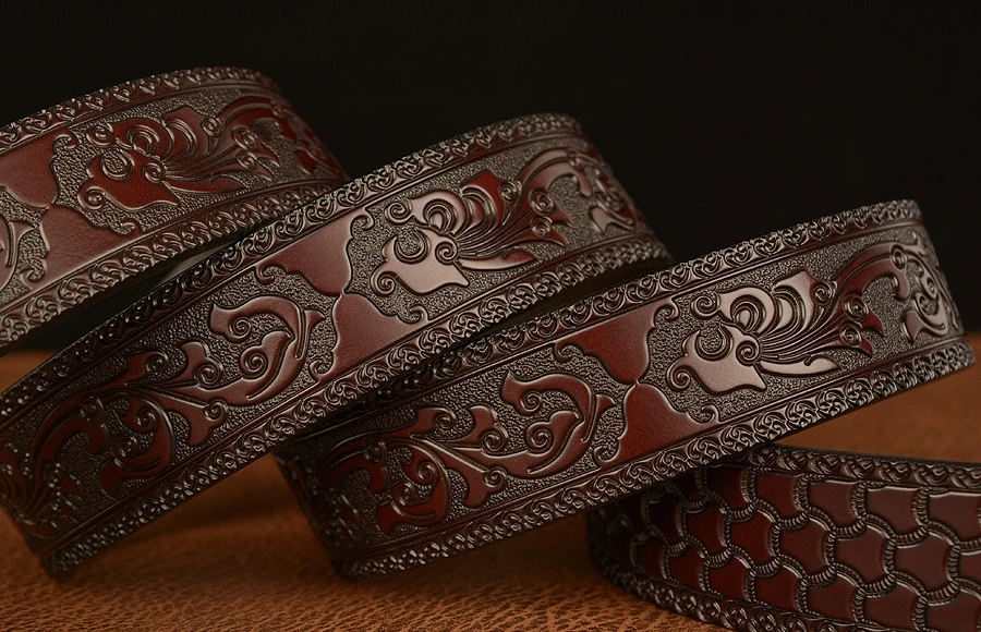 Men Genuine Leather Belt Luxury Gold Lion Metal Automatic Buckle Cowhide Belts for Men Jeans Waistband Male Strap Black
