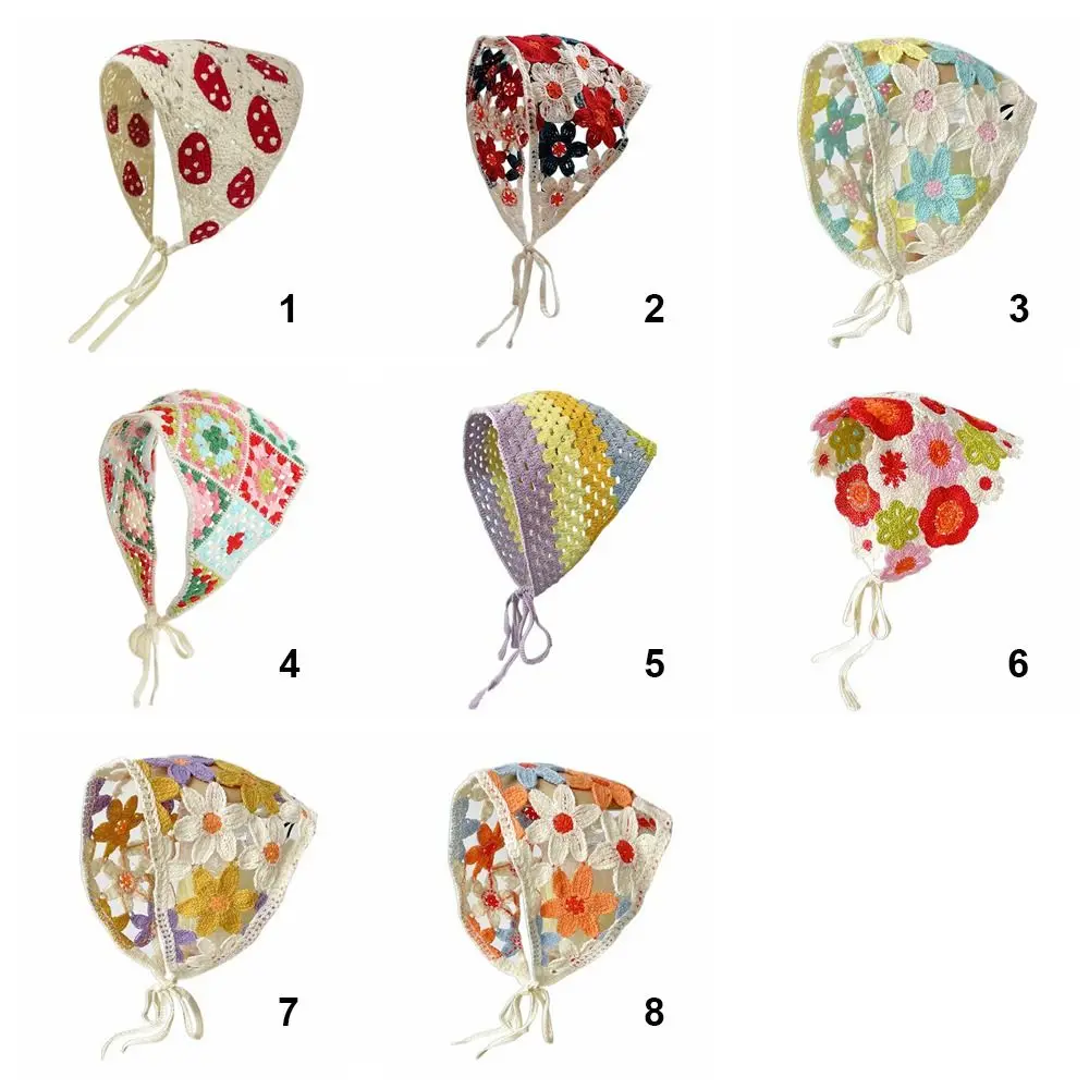 Creative Multicolor Knitting Flower Headband Little Daisy French Crochet Triangle Headscarf Spring Outing Pastoral Style Scarf