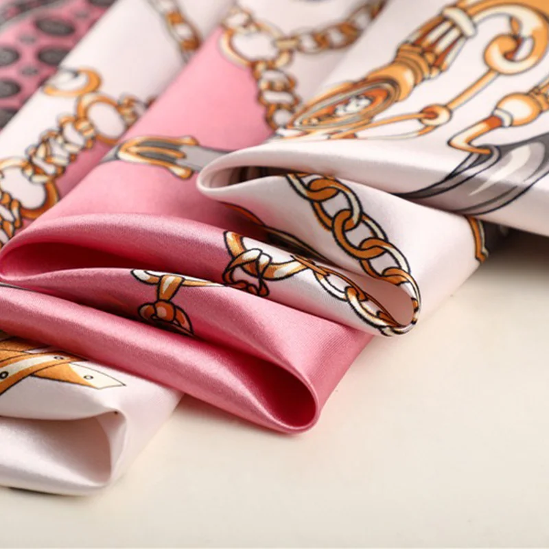 90*90CM Woman Handkerchief for Head Silk Head Scarf Foulard En Satin Neckerchief Luxury Silk Purse Scarf SJ02