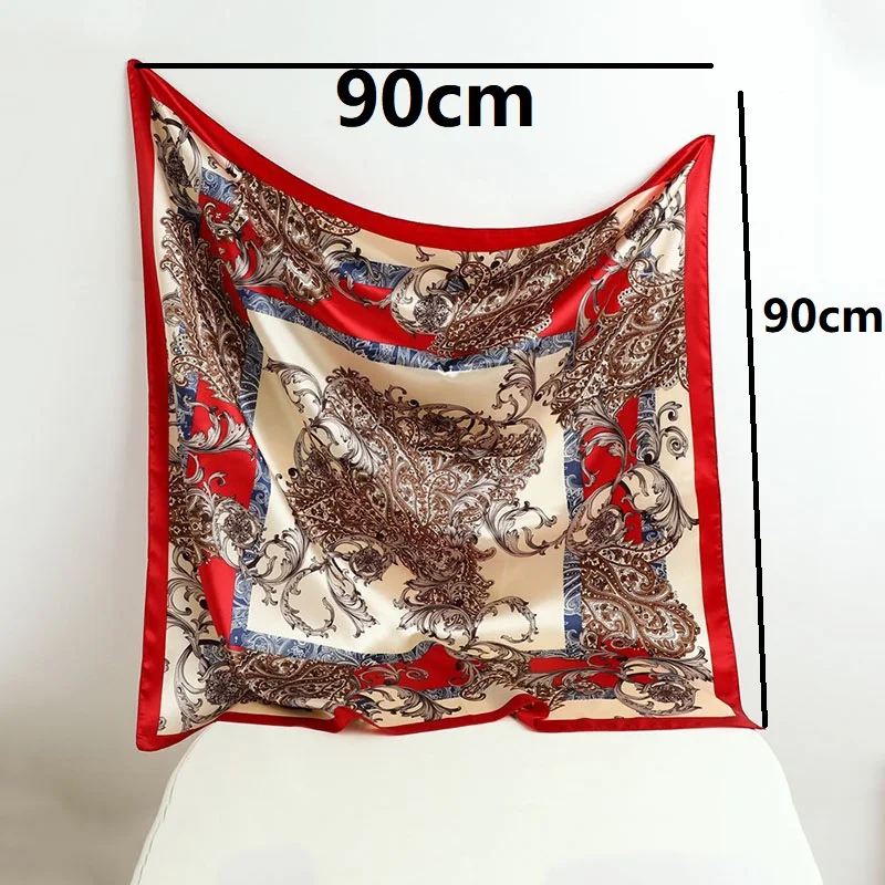 90*90CM Woman Handkerchief for Head Silk Head Scarf Foulard En Satin Neckerchief Luxury Silk Purse Scarf SJ02