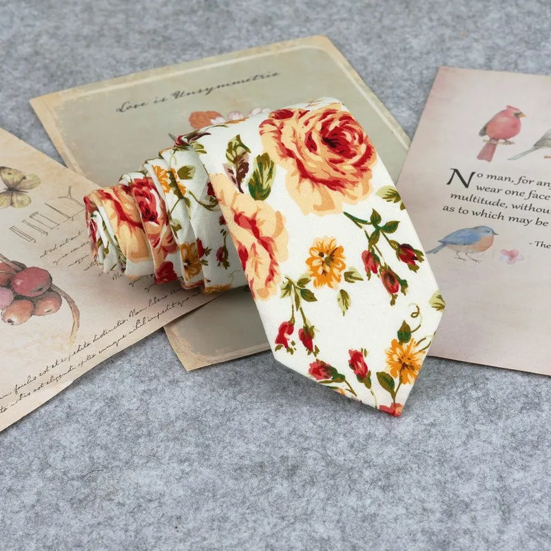 Floral New Cotton Neck Tie Beautiful Mens 6cm Dress Wedding Accessories Party Tuxedo Shirt Tie Gift Fashion Male Necktie Cravat
