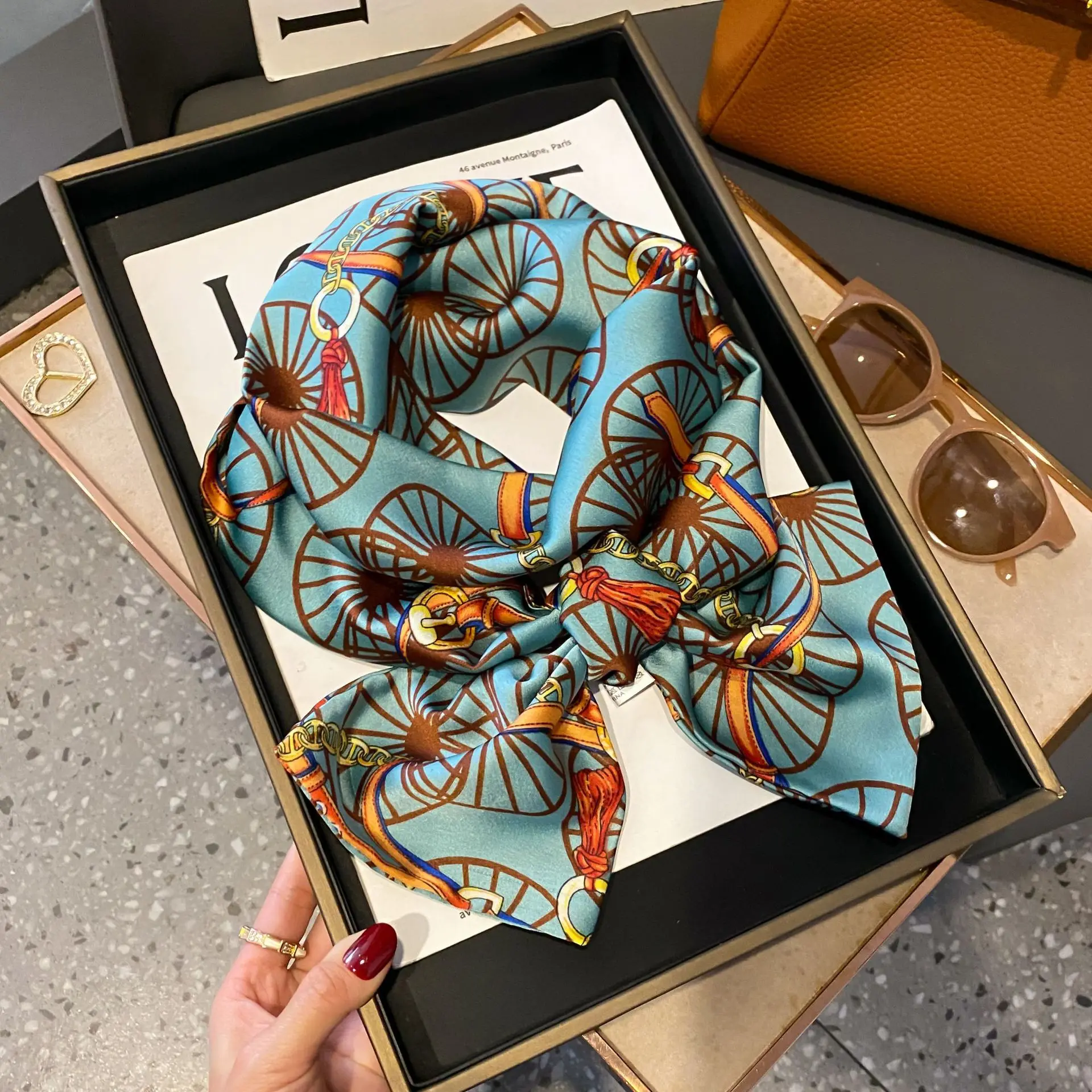 Shirt Decoration Sunscreen Silk Scarfs Female Hair Band Skinny Scarf NeckTies Women Bag Long Scarves Neckerchief Foulard Lady