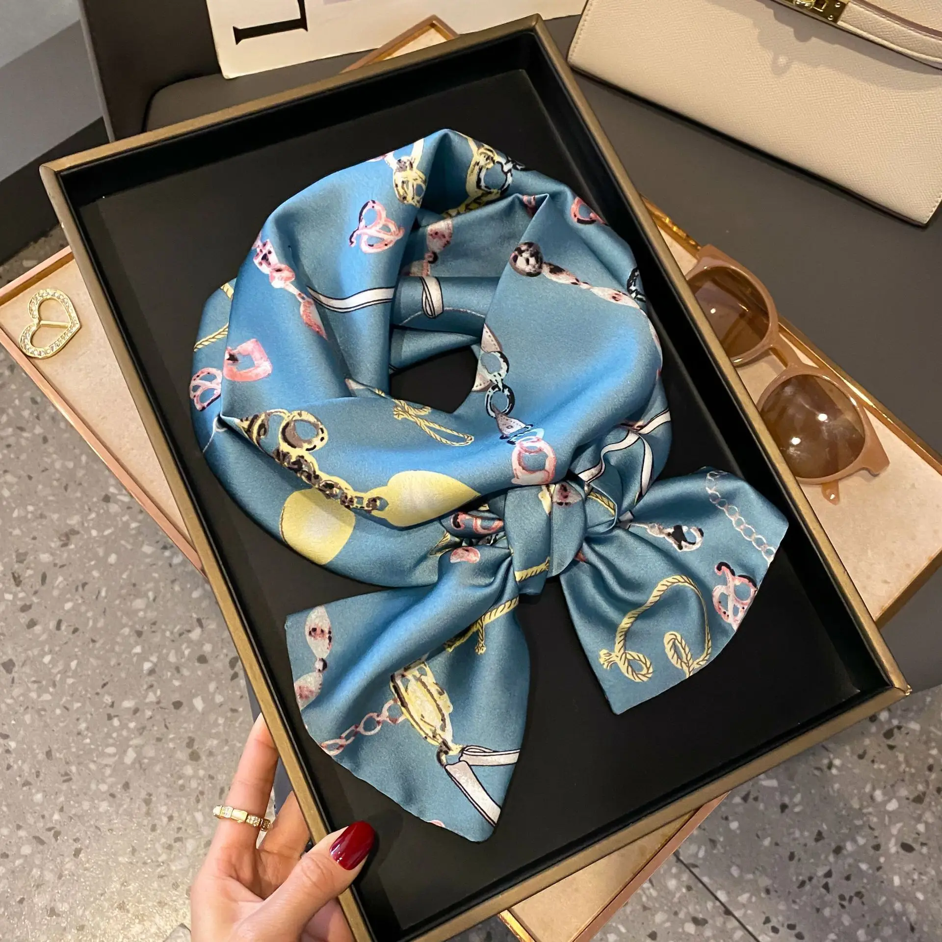 Shirt Decoration Sunscreen Silk Scarfs Female Hair Band Skinny Scarf NeckTies Women Bag Long Scarves Neckerchief Foulard Lady