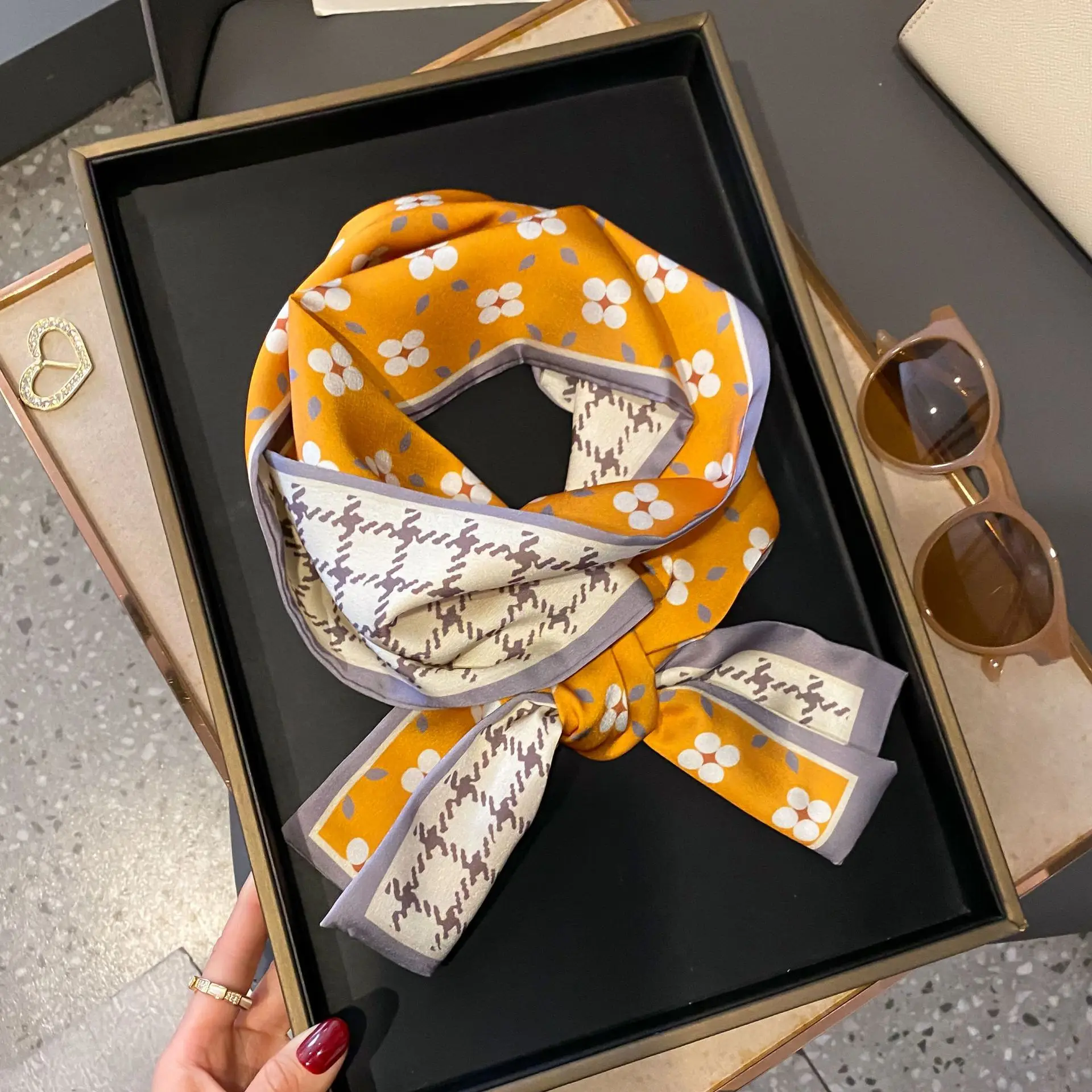 Shirt Decoration Sunscreen Silk Scarfs Female Hair Band Skinny Scarf NeckTies Women Bag Long Scarves Neckerchief Foulard Lady