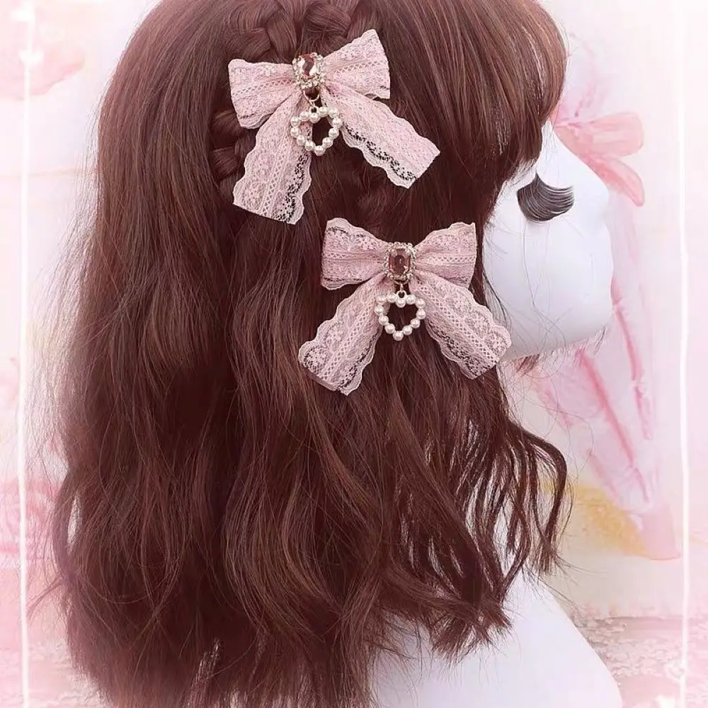【1 Pair】 Lolita Hair Clips Lace Hair Accessories Pearl Accessories Girls' Items Y2K Accessories Hair Bows Girl Hairpin Cute Thing