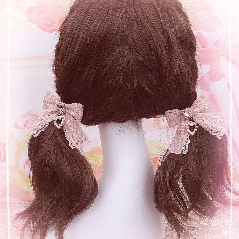 【1 Pair】 Lolita Hair Clips Lace Hair Accessories Pearl Accessories Girls' Items Y2K Accessories Hair Bows Girl Hairpin Cute Thing