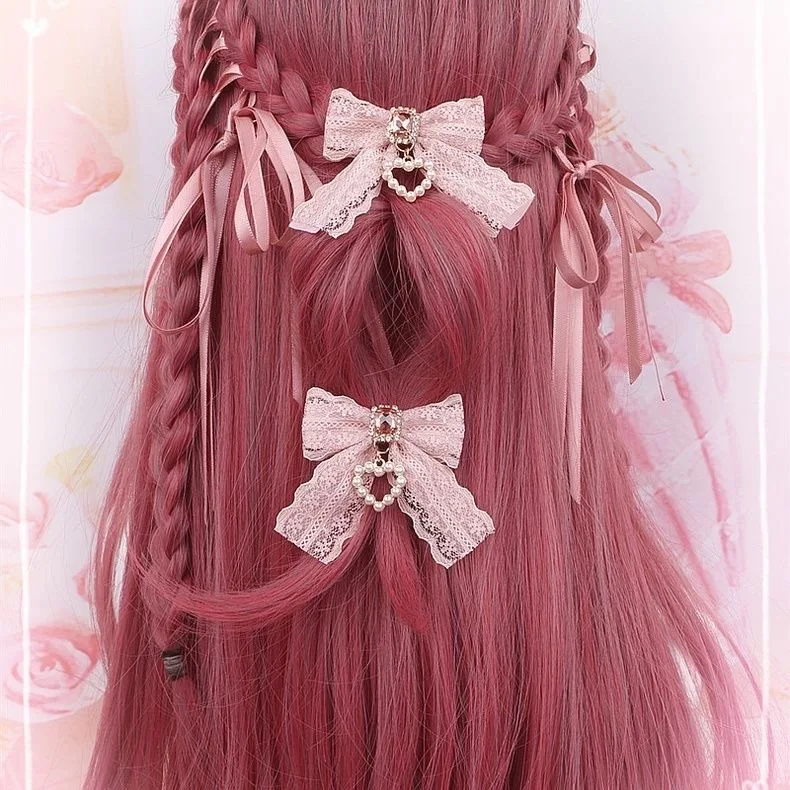 【1 Pair】 Lolita Hair Clips Lace Hair Accessories Pearl Accessories Girls' Items Y2K Accessories Hair Bows Girl Hairpin Cute Thing