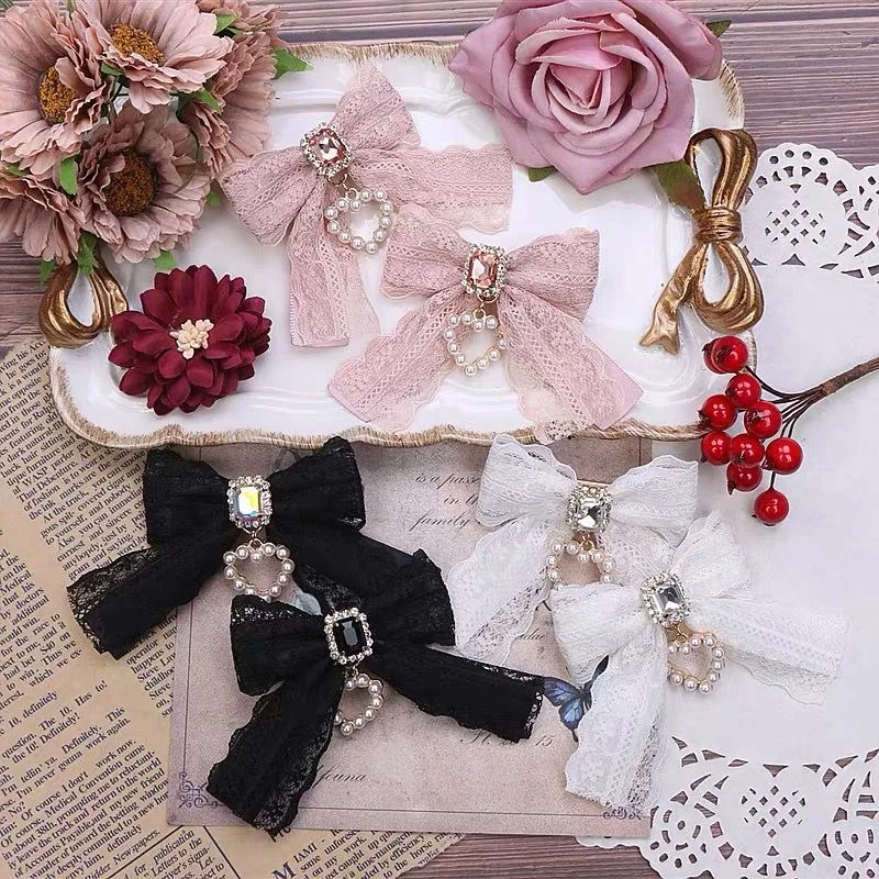 【1 Pair】 Lolita Hair Clips Lace Hair Accessories Pearl Accessories Girls' Items Y2K Accessories Hair Bows Girl Hairpin Cute Thing