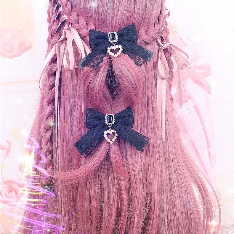 【1 Pair】 Lolita Hair Clips Lace Hair Accessories Pearl Accessories Girls' Items Y2K Accessories Hair Bows Girl Hairpin Cute Thing