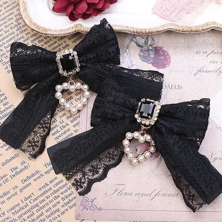 【1 Pair】 Lolita Hair Clips Lace Hair Accessories Pearl Accessories Girls' Items Y2K Accessories Hair Bows Girl Hairpin Cute Thing