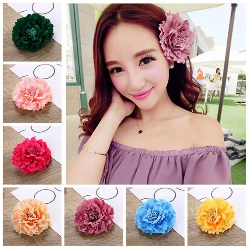 Peony Flower Women Hair Clip DIY Straw Hat Accessories Beach Holiday Bohemia Emulation Girl Hair Barrettes