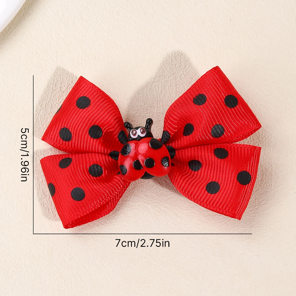 2Pcs Cute Ladybird Bow Hair Clips For Little Girls Dots Print Kids’ Hair Decoration Hairpin Accessories Headwear