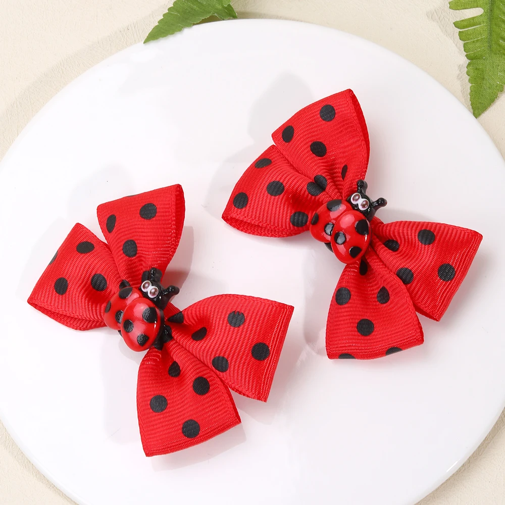 2Pcs Cute Ladybird Bow Hair Clips For Little Girls Dots Print Kids’ Hair Decoration Hairpin Accessories Headwear