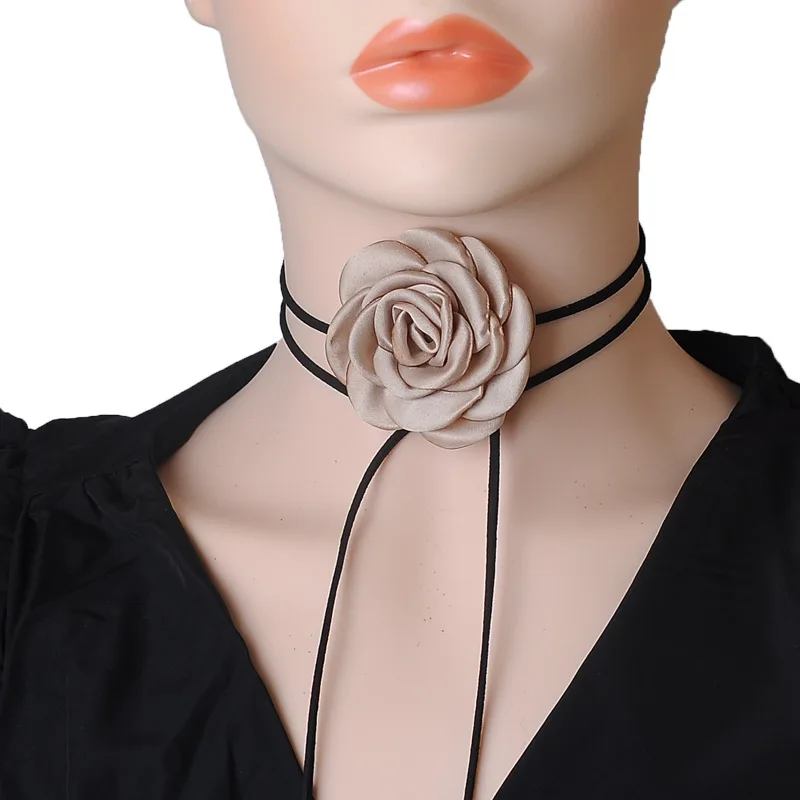 Black Velvet Cord Choker With Flower Scarf Silk Scarf Big Large Floral Rose Chocker 2025 Trendy Fashion Jewelry Y2K Accessories