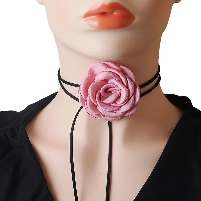 Black Velvet Cord Choker With Flower Scarf Silk Scarf Big Large Floral Rose Chocker 2025 Trendy Fashion Jewelry Y2K Accessories