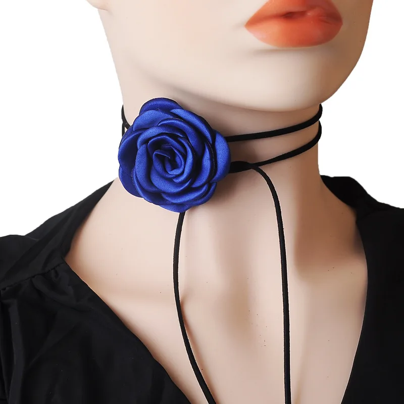 Black Velvet Cord Choker With Flower Scarf Silk Scarf Big Large Floral Rose Chocker 2025 Trendy Fashion Jewelry Y2K Accessories