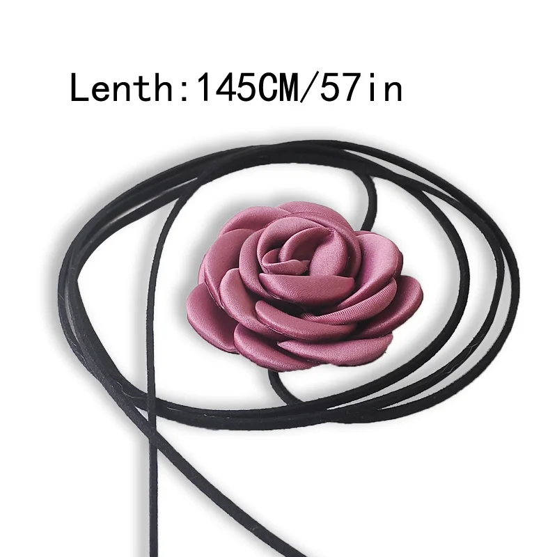 Black Velvet Cord Choker With Flower Scarf Silk Scarf Big Large Floral Rose Chocker 2025 Trendy Fashion Jewelry Y2K Accessories