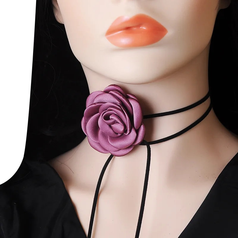 Black Velvet Cord Choker With Flower Scarf Silk Scarf Big Large Floral Rose Chocker 2025 Trendy Fashion Jewelry Y2K Accessories