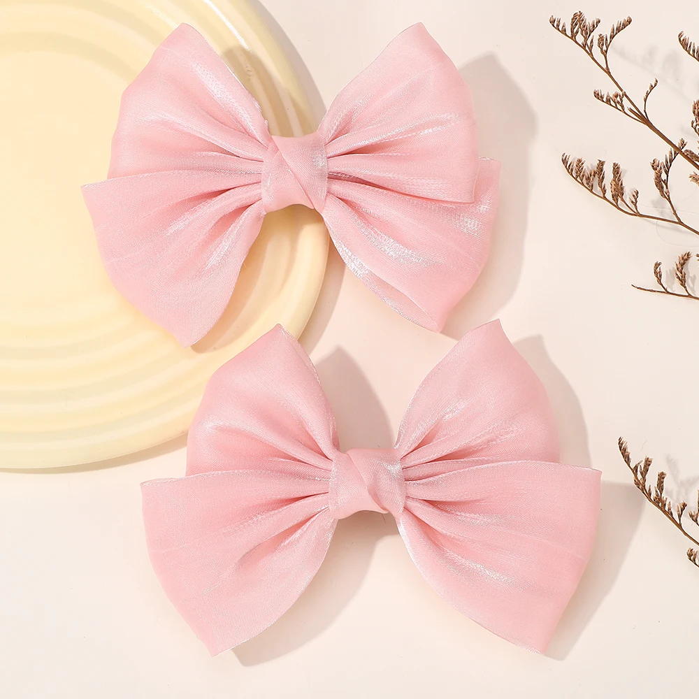 BABY BOWS 2Pcs 4.3inch Big Bows Chiffon Hair Clips Cheer Bowknot Hairpin Children Headdress Fashion Girls Hair Accessories