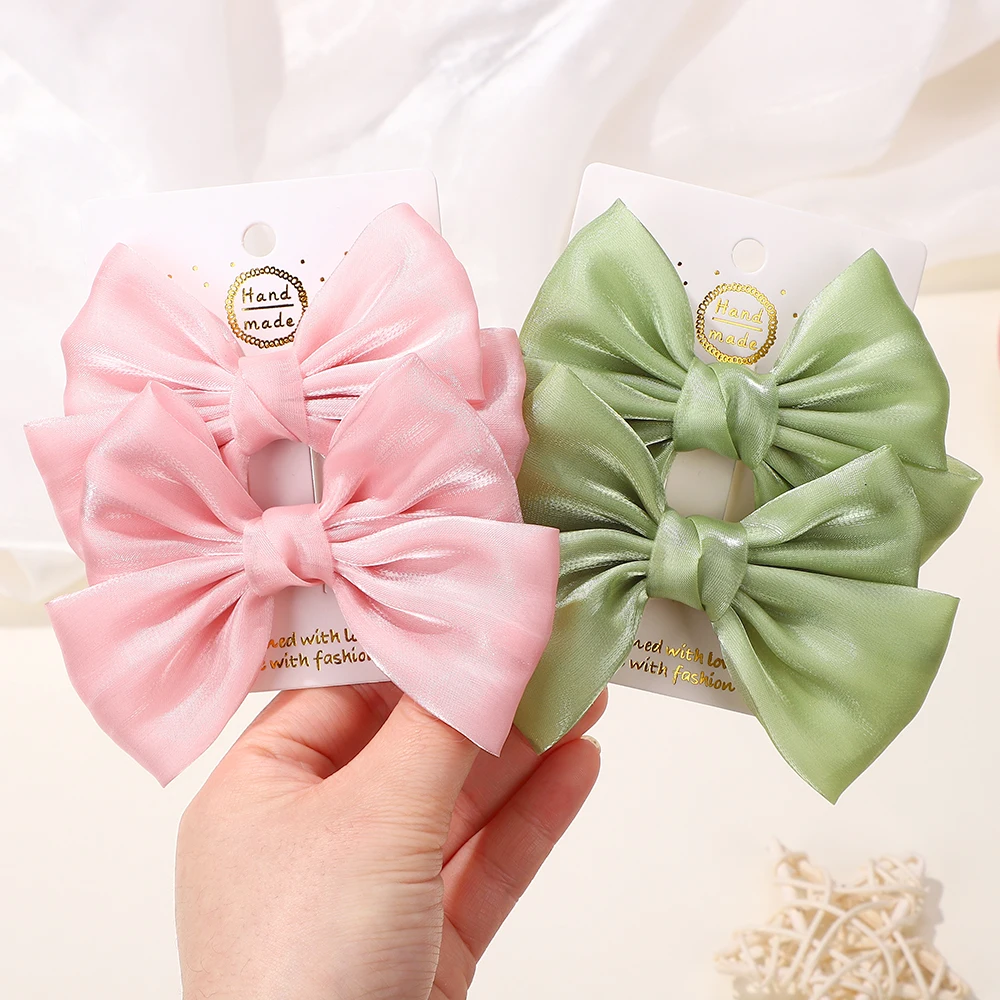 BABY BOWS 2Pcs 4.3inch Big Bows Chiffon Hair Clips Cheer Bowknot Hairpin Children Headdress Fashion Girls Hair Accessories
