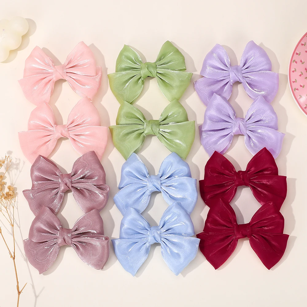 BABY BOWS 2Pcs 4.3inch Big Bows Chiffon Hair Clips Cheer Bowknot Hairpin Children Headdress Fashion Girls Hair Accessories
