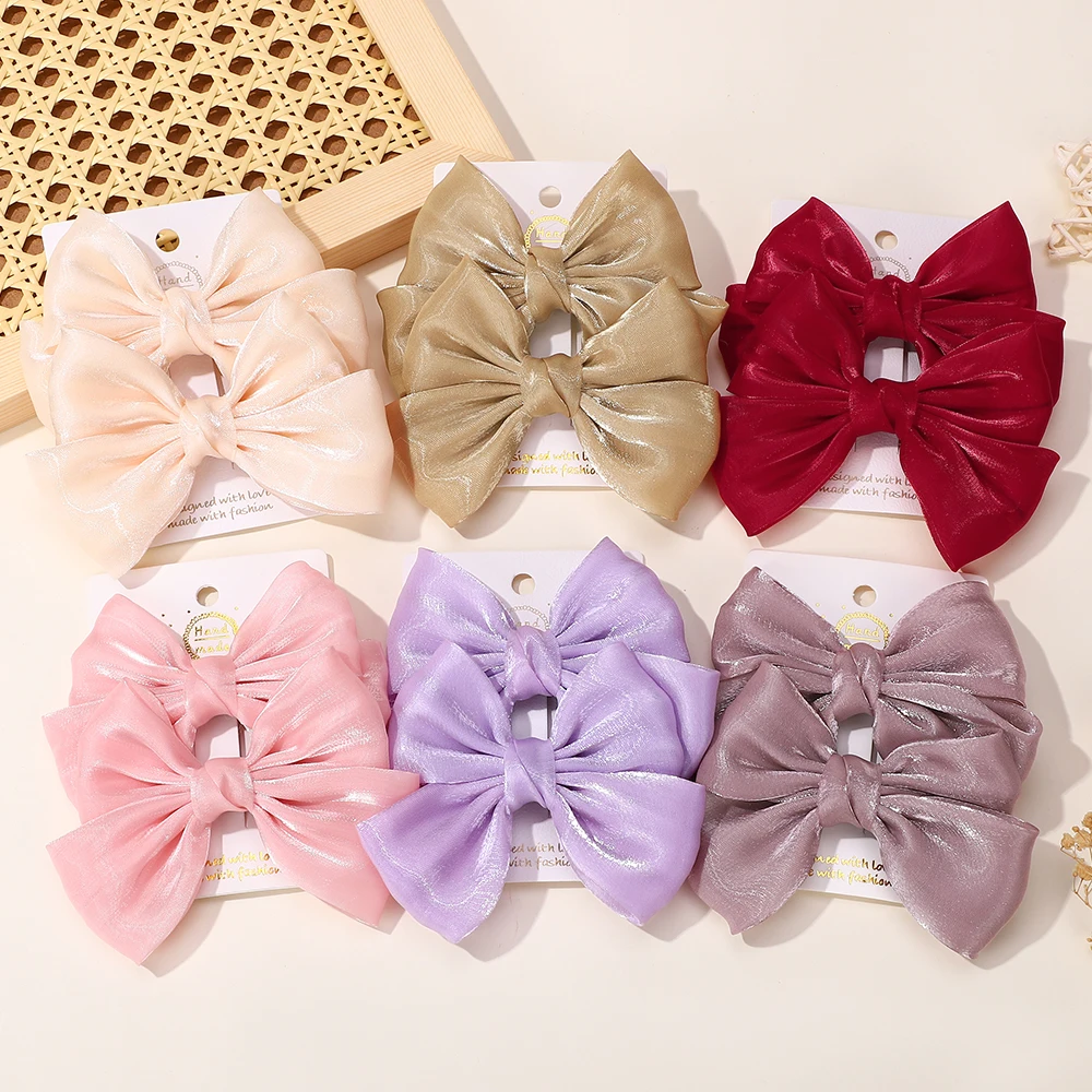 BABY BOWS 2Pcs 4.3inch Big Bows Chiffon Hair Clips Cheer Bowknot Hairpin Children Headdress Fashion Girls Hair Accessories