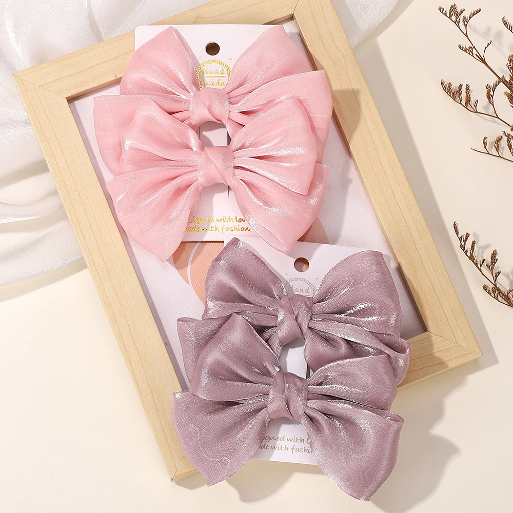 BABY BOWS 2Pcs 4.3inch Big Bows Chiffon Hair Clips Cheer Bowknot Hairpin Children Headdress Fashion Girls Hair Accessories