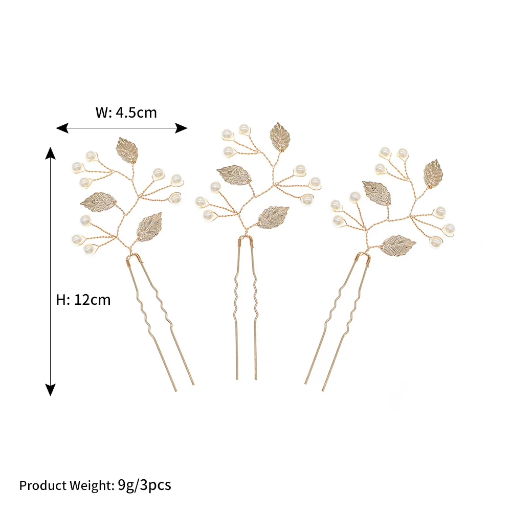 3PK/Set Gold Leaf Hairpin Bridal Wedding Headpieces Classic Mori Hair Clips For Women Party Hair Ornament Jewelry