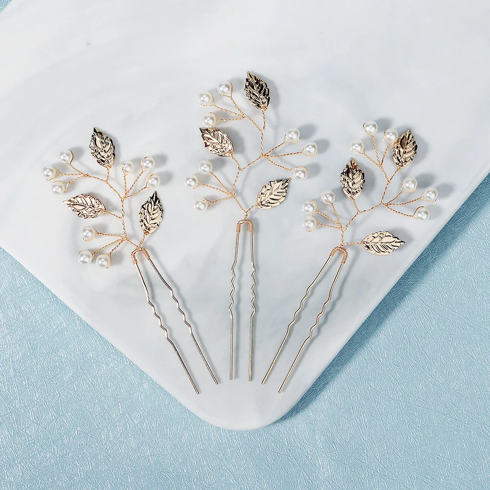 3PK/Set Gold Leaf Hairpin Bridal Wedding Headpieces Classic Mori Hair Clips For Women Party Hair Ornament Jewelry