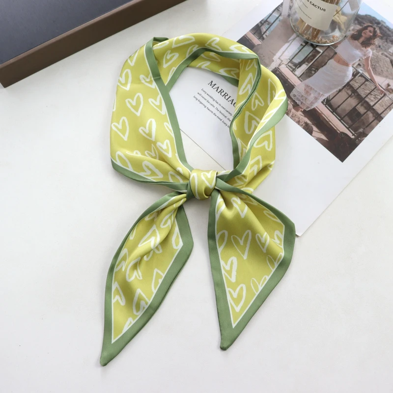 2025 New Grid Print Women Luxury Small Silk Scarf Handle Bag Ribbons Female Head Scarves Sharp Angle For Women Skinny Headband