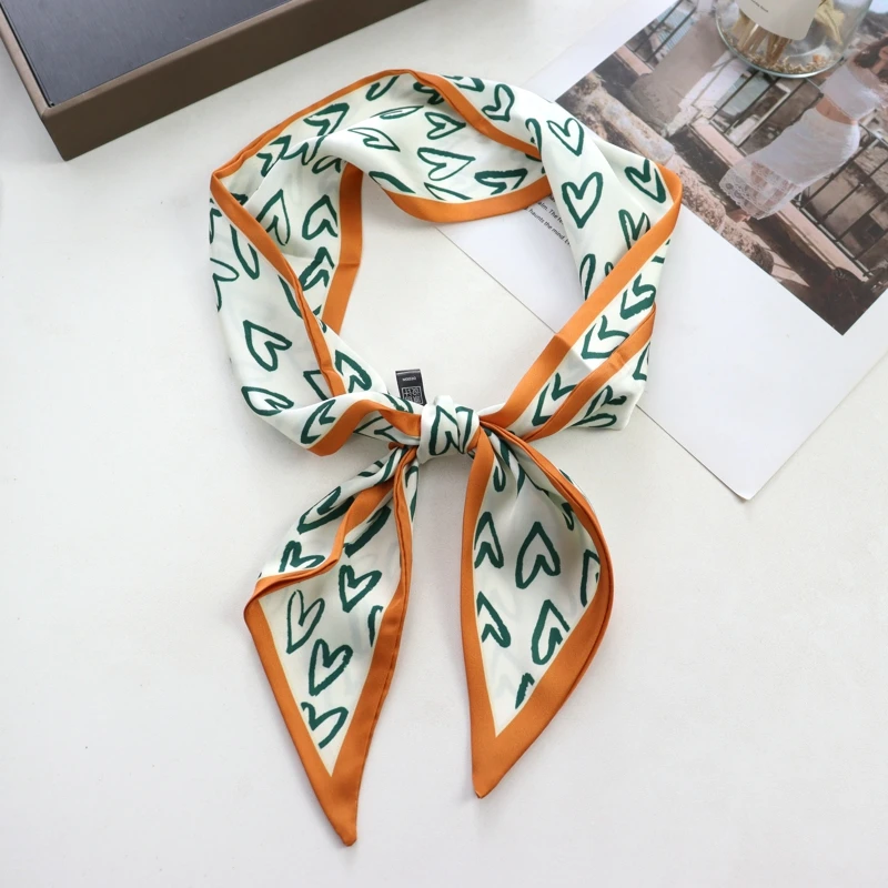 2025 New Grid Print Women Luxury Small Silk Scarf Handle Bag Ribbons Female Head Scarves Sharp Angle For Women Skinny Headband