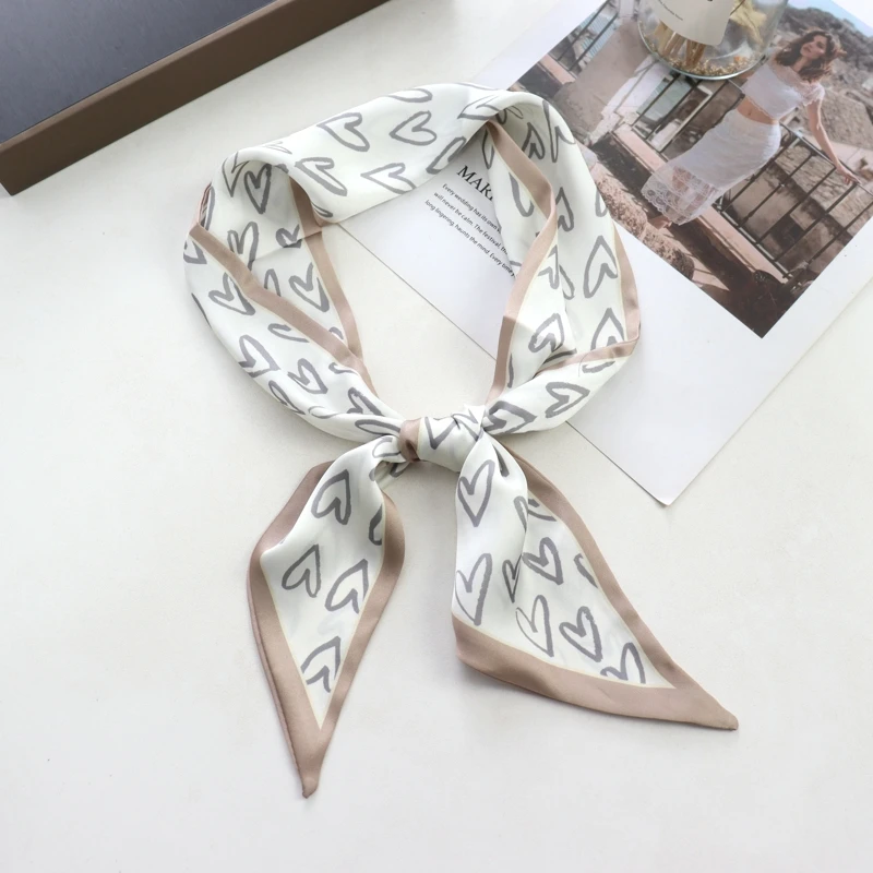 2025 New Grid Print Women Luxury Small Silk Scarf Handle Bag Ribbons Female Head Scarves Sharp Angle For Women Skinny Headband
