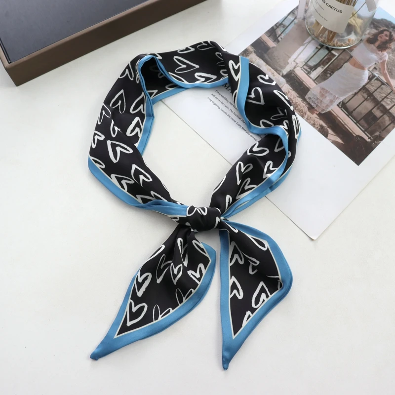 2025 New Grid Print Women Luxury Small Silk Scarf Handle Bag Ribbons Female Head Scarves Sharp Angle For Women Skinny Headband