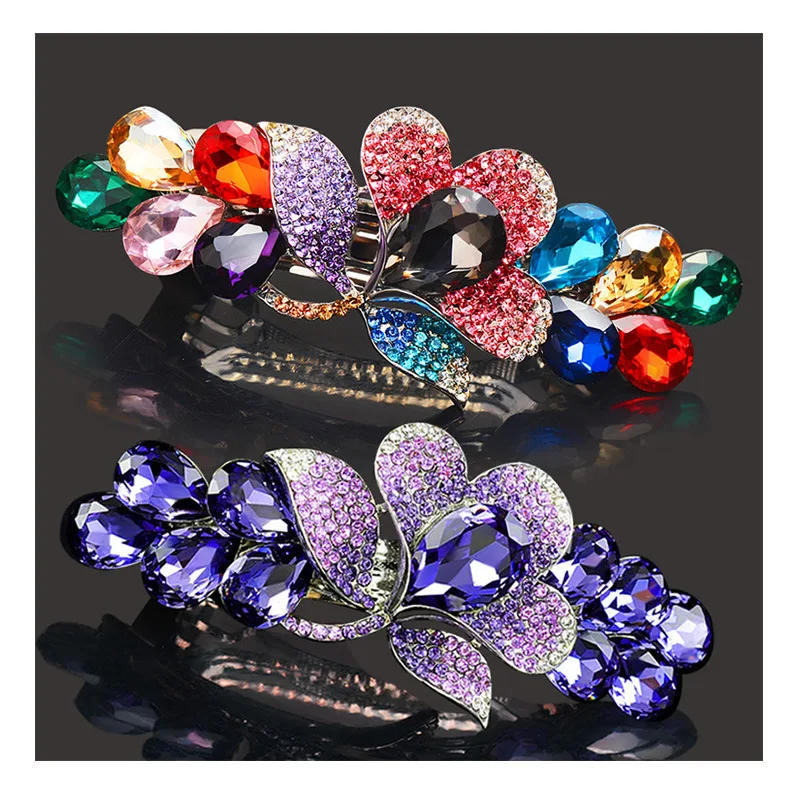 New purple crystal flower spring hair clip Luxury rhinestone top clip Horizontal clip Elegant mother fashion hair accessories