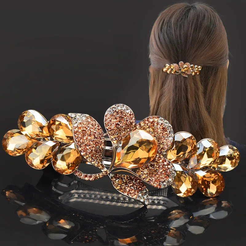 New purple crystal flower spring hair clip Luxury rhinestone top clip Horizontal clip Elegant mother fashion hair accessories