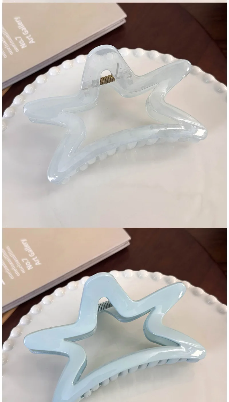 French Sweet Blue Bow Pentagram Grab Clip Girl Hair Shark Clip Headwear Women Hair Clip Claw Clamp Hair Accessories
